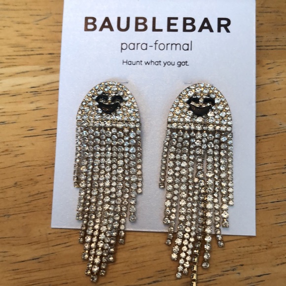 Baublebar Gold Tone Ghost Crystal Fringe Chandelier Drop Earrings NEW - Picture 3 of 12